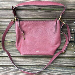 Fossil Julianna Hobo Wine Shoulder Strap Crossbody Handbag Purse Maroon Burgundy